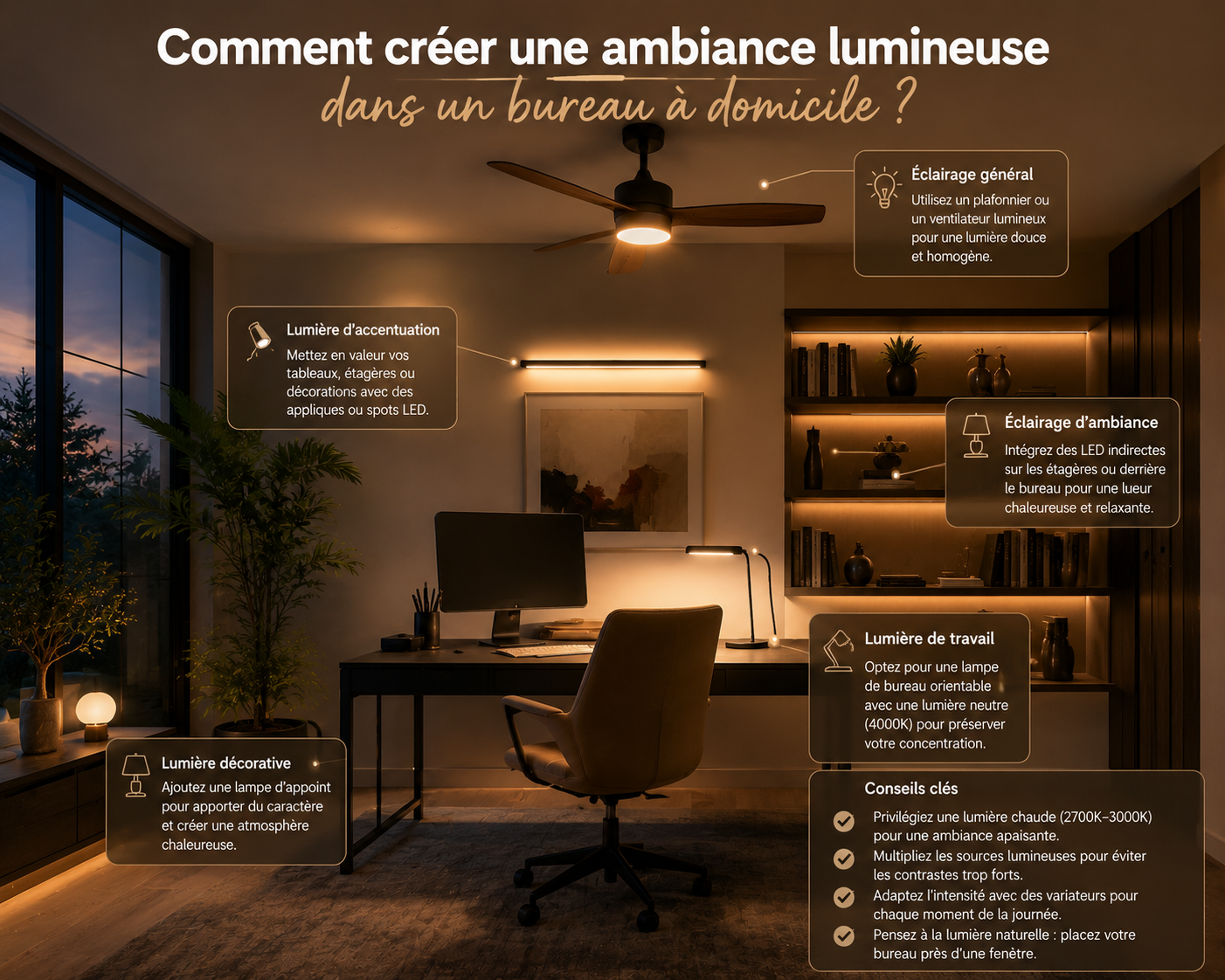 Comment créer une ambiance lumineuse dans un bureau à domicile ?