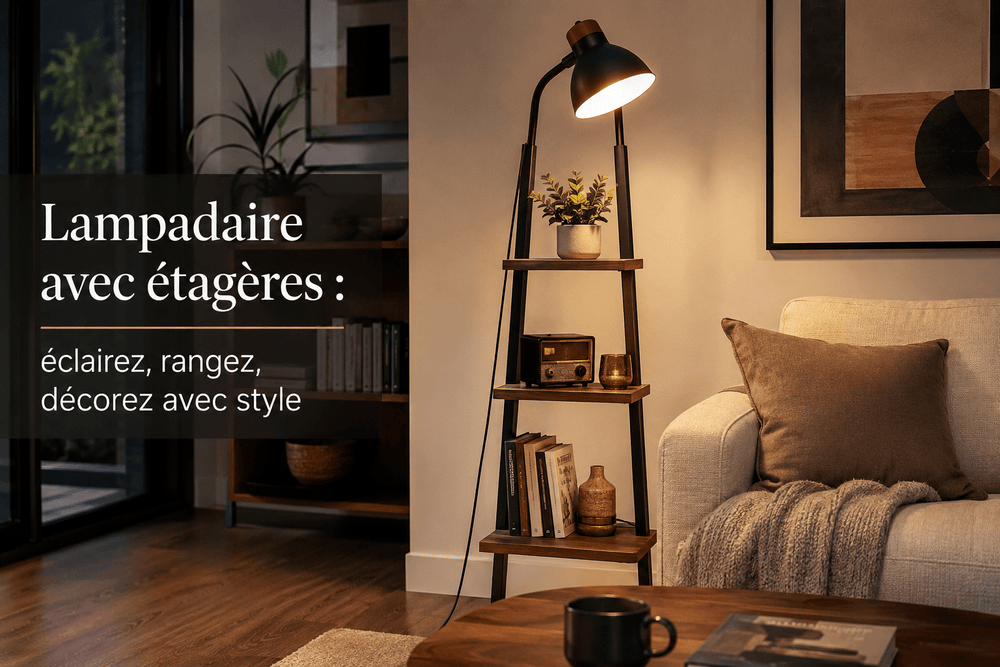 Lampadaire avec étagères : comment associer éclairage, rangement et décoration ?