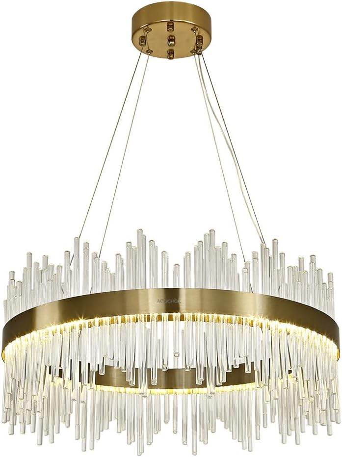 Chandelier en cristal d’or moderne pendentif Light, Dimmable lampe ronde en cristal de luxe, pour le salon, la salle à manger, la chambre, le Restaurant, Ø60 cm