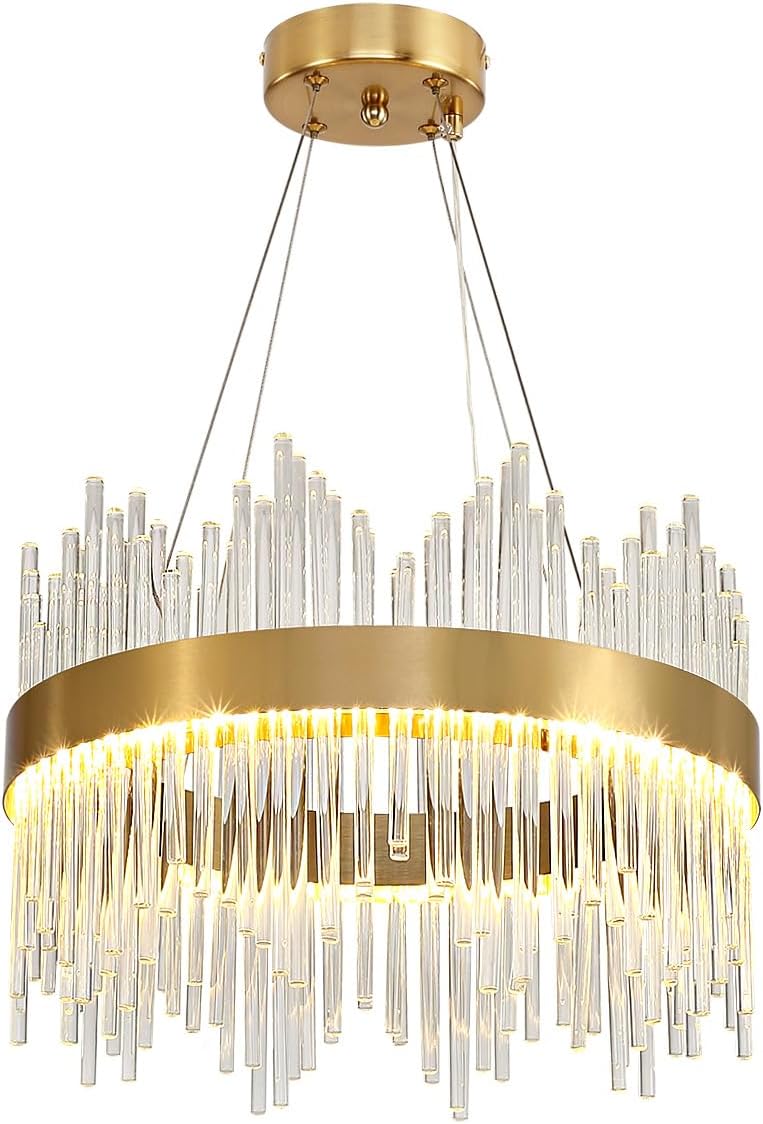 Chandelier en cristal d’or moderne pendentif Light, Dimmable lampe ronde en cristal de luxe, pour le salon, la salle à manger, la chambre, le Restaurant, Ø60 cm