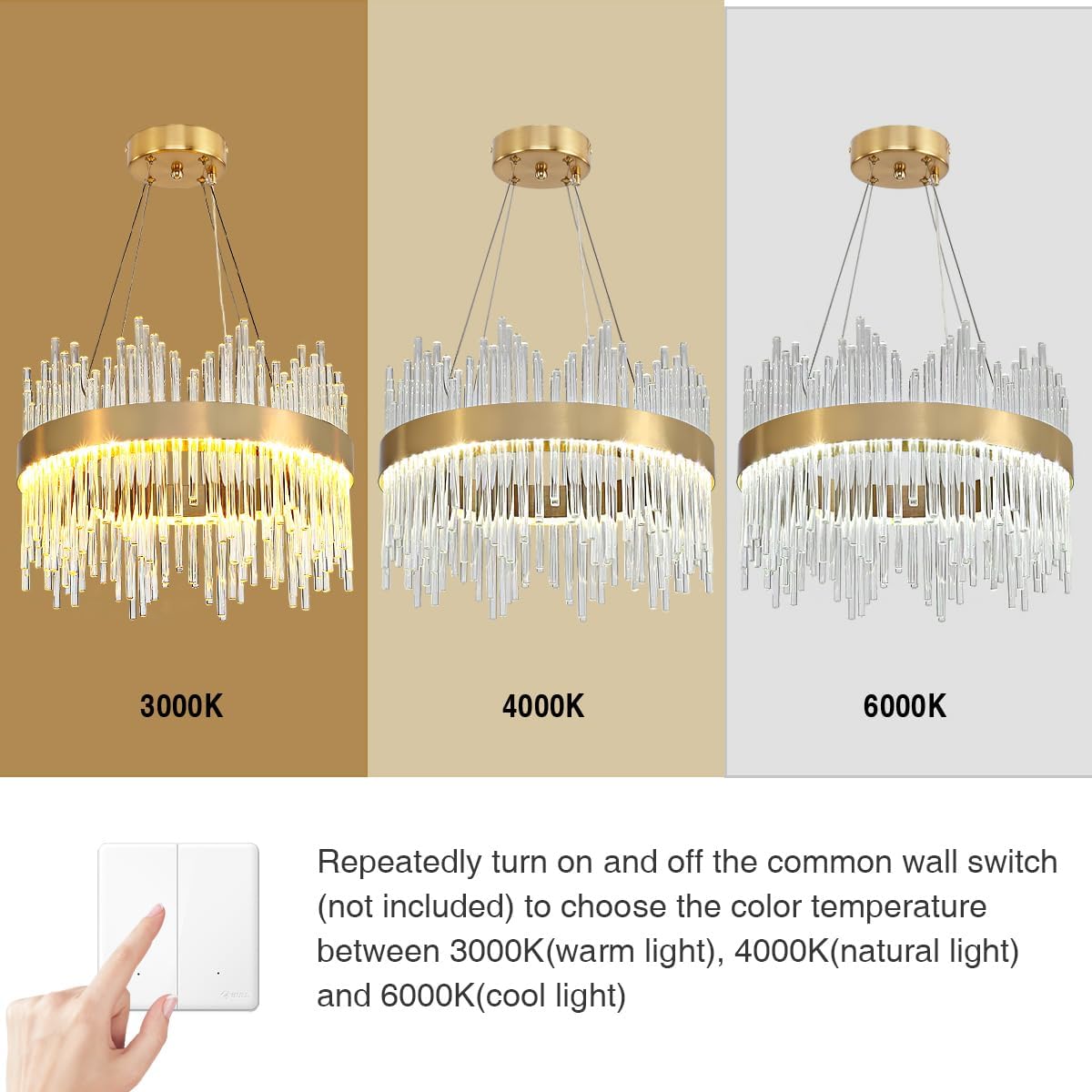 Chandelier en cristal d’or moderne pendentif Light, Dimmable lampe ronde en cristal de luxe, pour le salon, la salle à manger, la chambre, le Restaurant, Ø60 cm