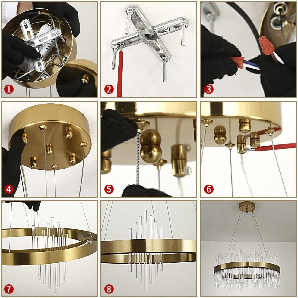 Chandelier en cristal d’or moderne pendentif Light, Dimmable lampe ronde en cristal de luxe, pour le salon, la salle à manger, la chambre, le Restaurant, Ø60 cm