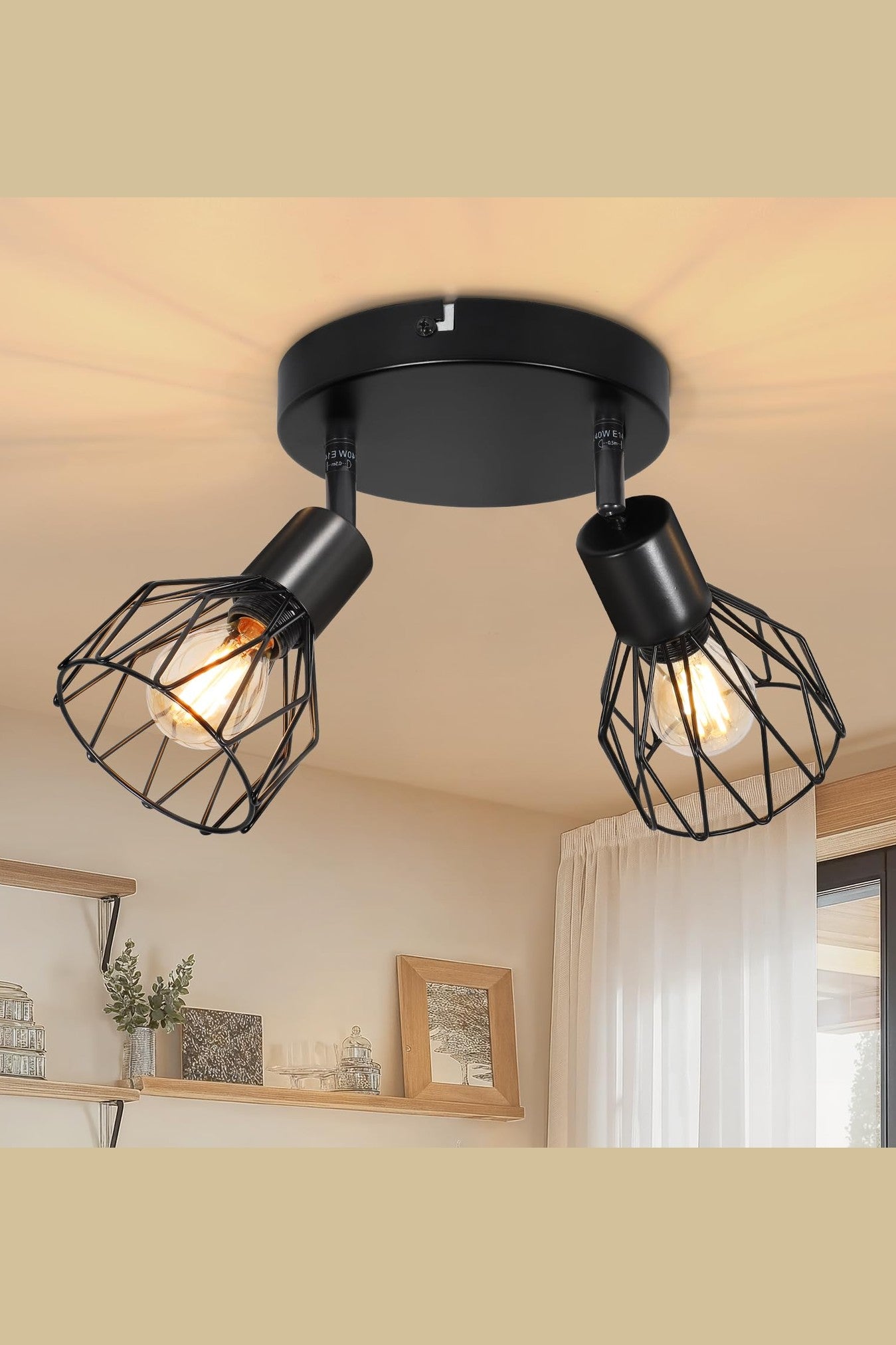 Plafonnier Industriel 2 Spots LED noir