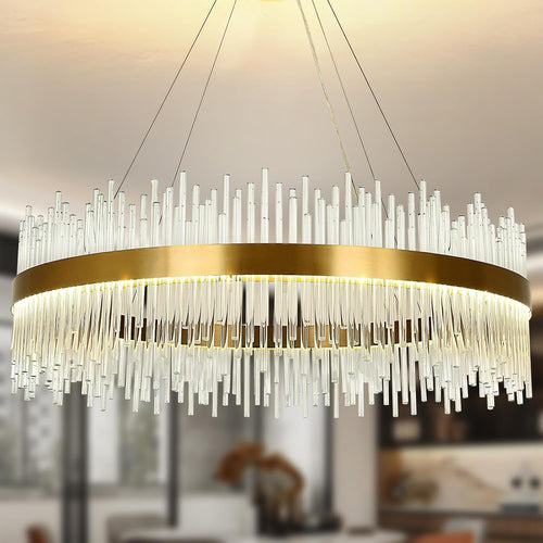 Chandelier en cristal d’or moderne pendentif Light, Dimmable lampe ronde en cristal de luxe, pour le salon, la salle à manger, la chambre, le Restaurant, Ø60 cm