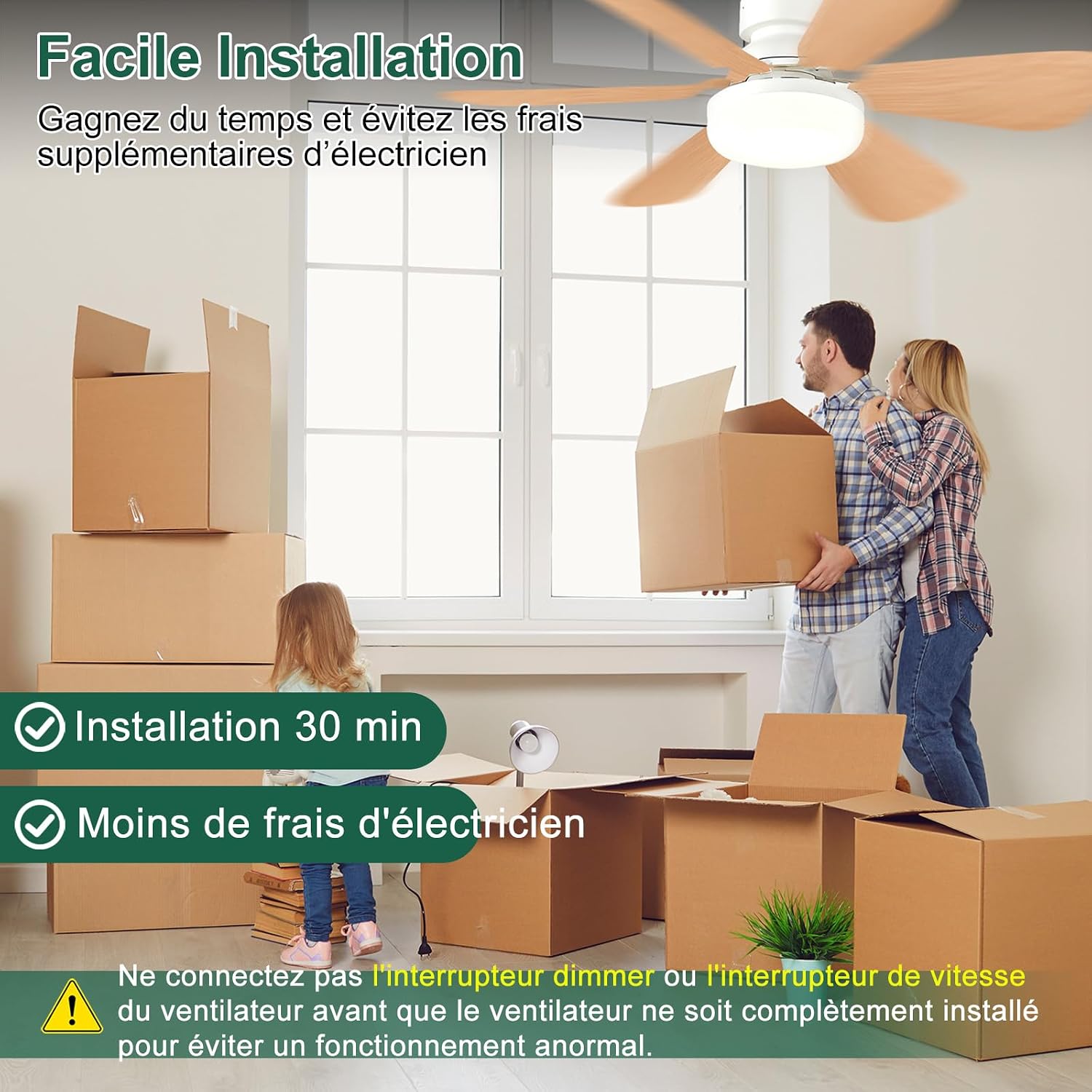 Ventilateur de Plafond pas cher avec Lumière et Télécommande