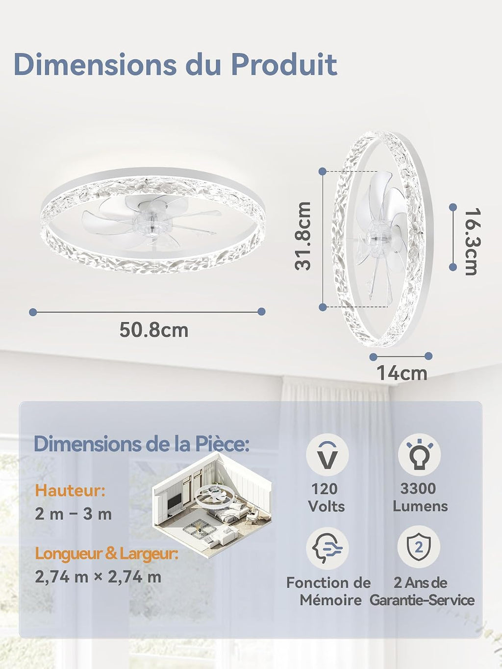 ZMISHIBO Ventilateur de Plafond