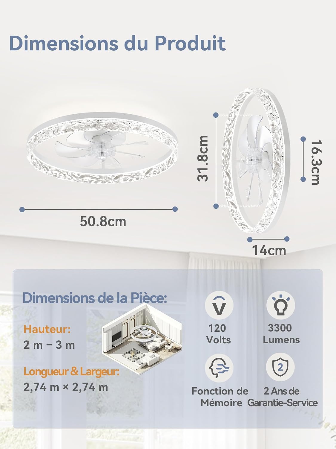 ZMISHIBO Ventilateur de Plafond