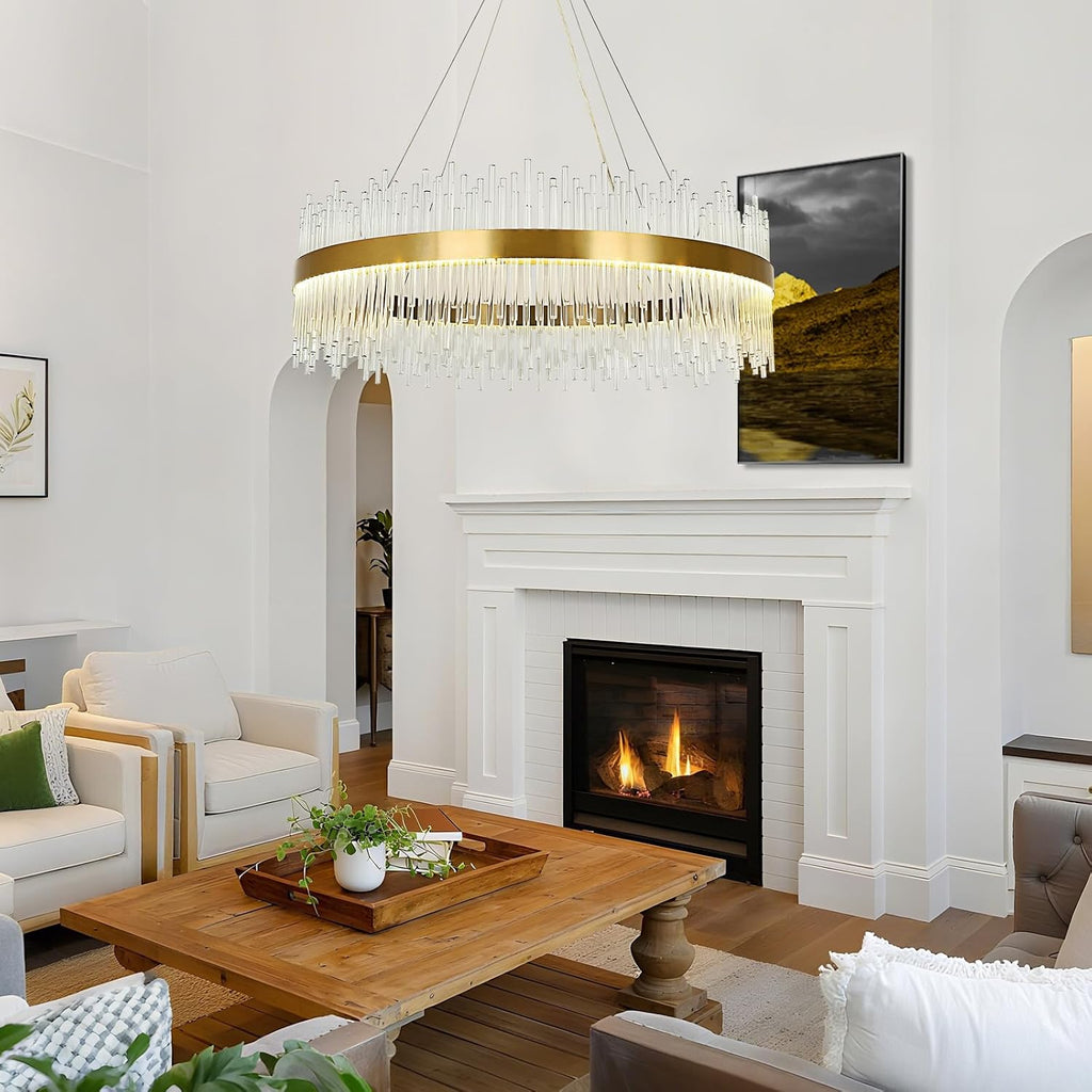 Chandelier en cristal d’or moderne pendentif Light, Dimmable lampe ronde en cristal de luxe, pour le salon, la salle à manger, la chambre, le Restaurant, Ø60 cm