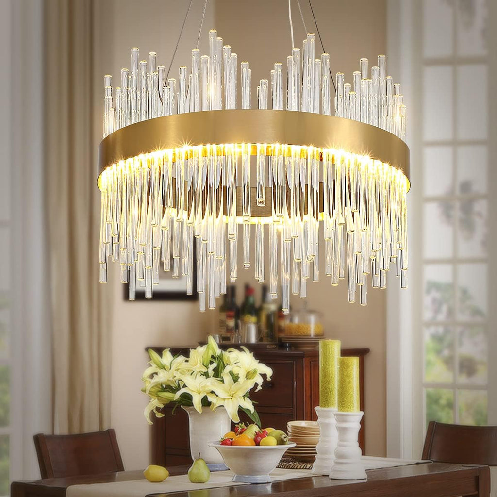 Chandelier en cristal d’or moderne pendentif Light, Dimmable lampe ronde en cristal de luxe, pour le salon, la salle à manger, la chambre, le Restaurant, Ø60 cm