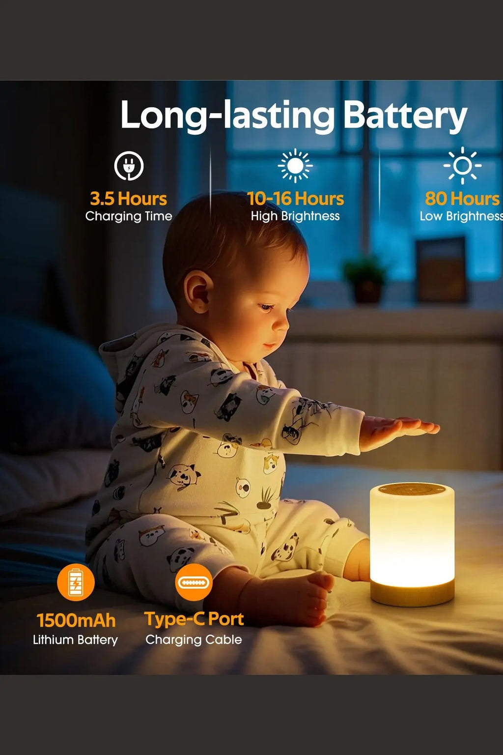Lampe de chevet led tactile cylindrique chaleureuse avec base en bois et intensité variable pour ambiance douce