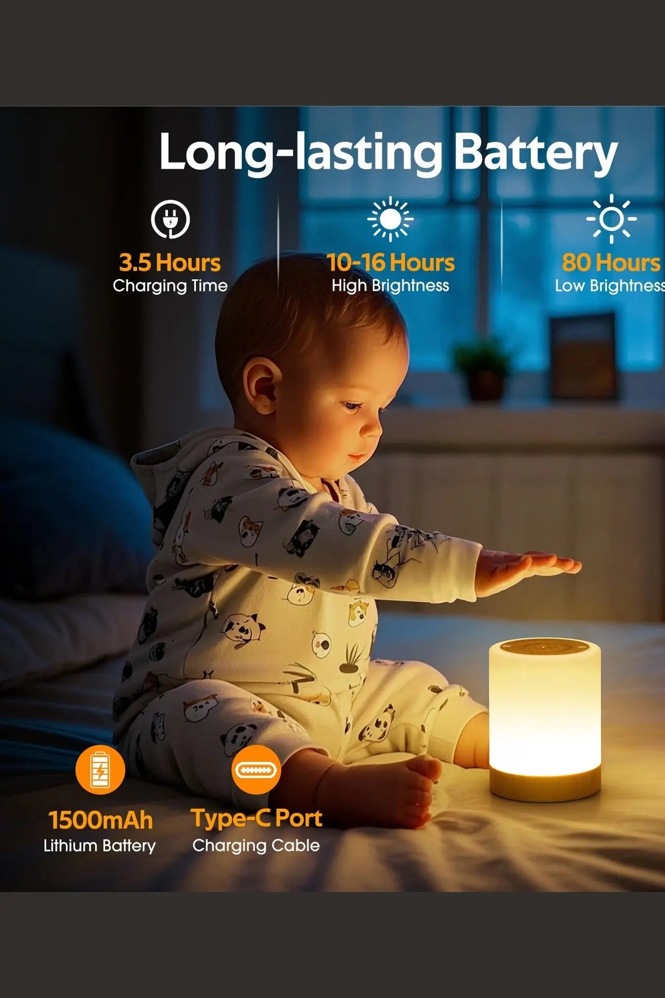 Lampe de chevet led tactile cylindrique chaleureuse avec base en bois et intensité variable pour ambiance douce