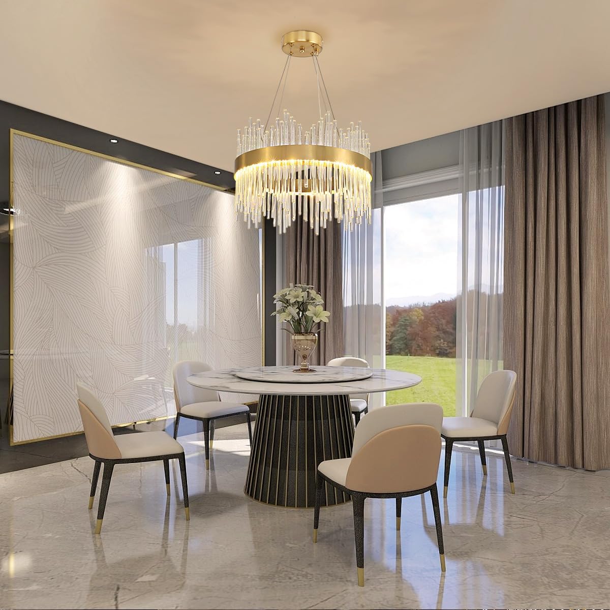 Chandelier en cristal d’or moderne pendentif Light, Dimmable lampe ronde en cristal de luxe, pour le salon, la salle à manger, la chambre, le Restaurant, Ø60 cm