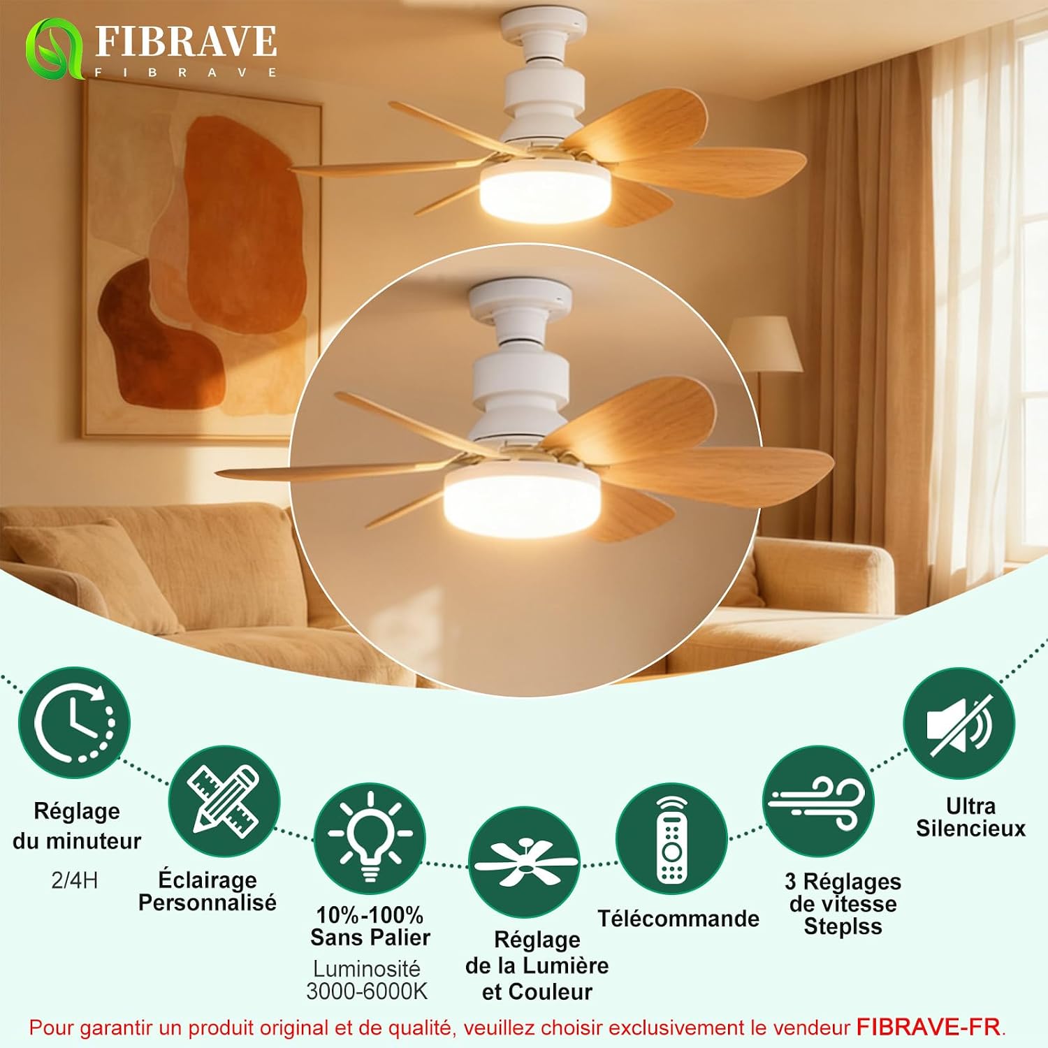 Ventilateur de Plafond pas cher avec Lumière et Télécommande