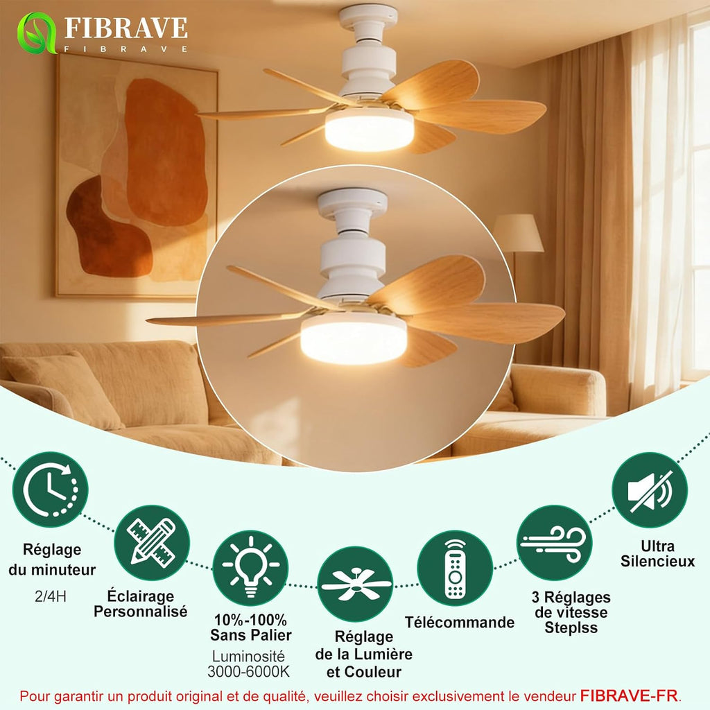 Ventilateur de Plafond pas cher avec Lumière et Télécommande