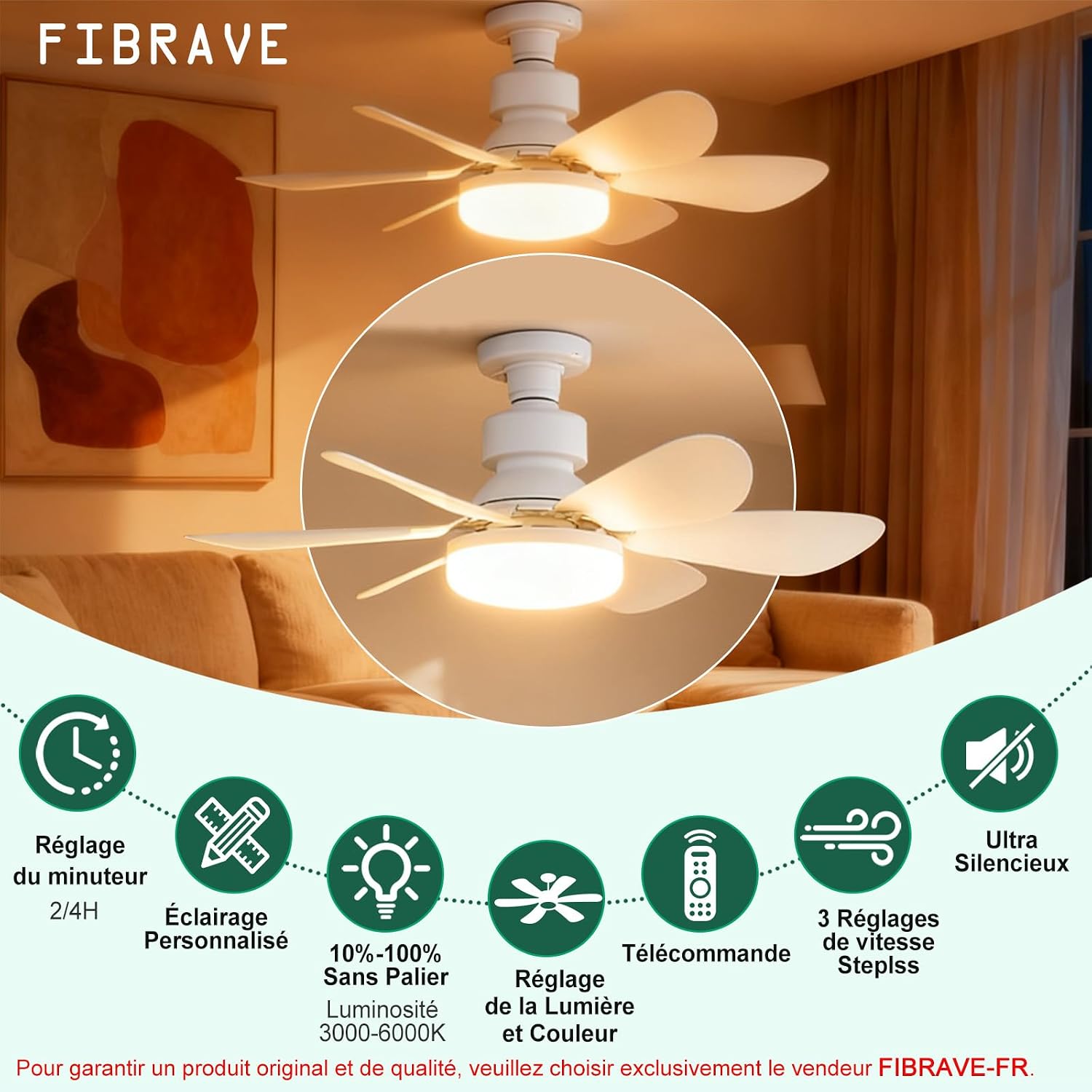 Ventilateur de Plafond pas cher avec Lumière et Télécommande
