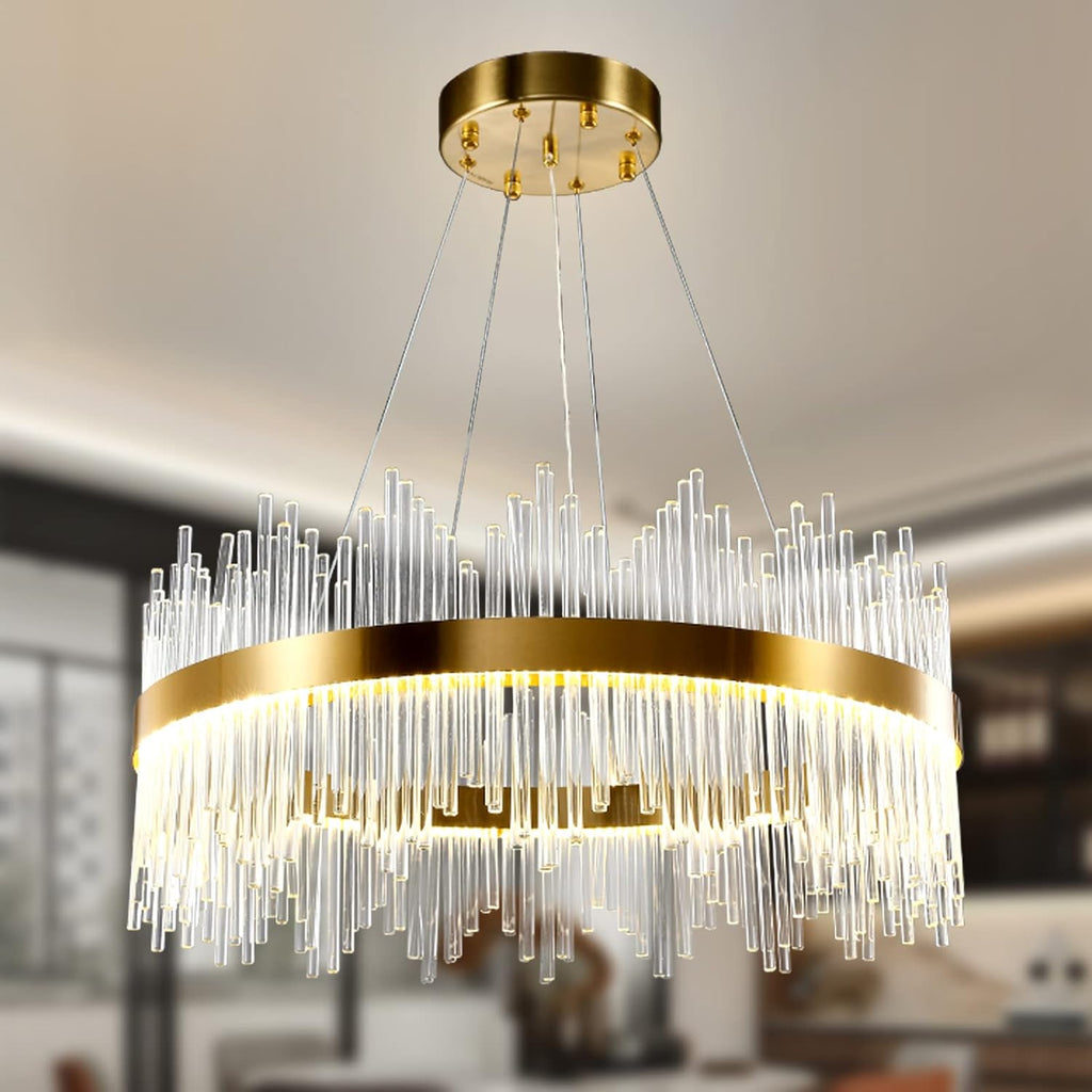 Chandelier en cristal d’or moderne pendentif Light, Dimmable lampe ronde en cristal de luxe, pour le salon, la salle à manger, la chambre, le Restaurant, Ø60 cm