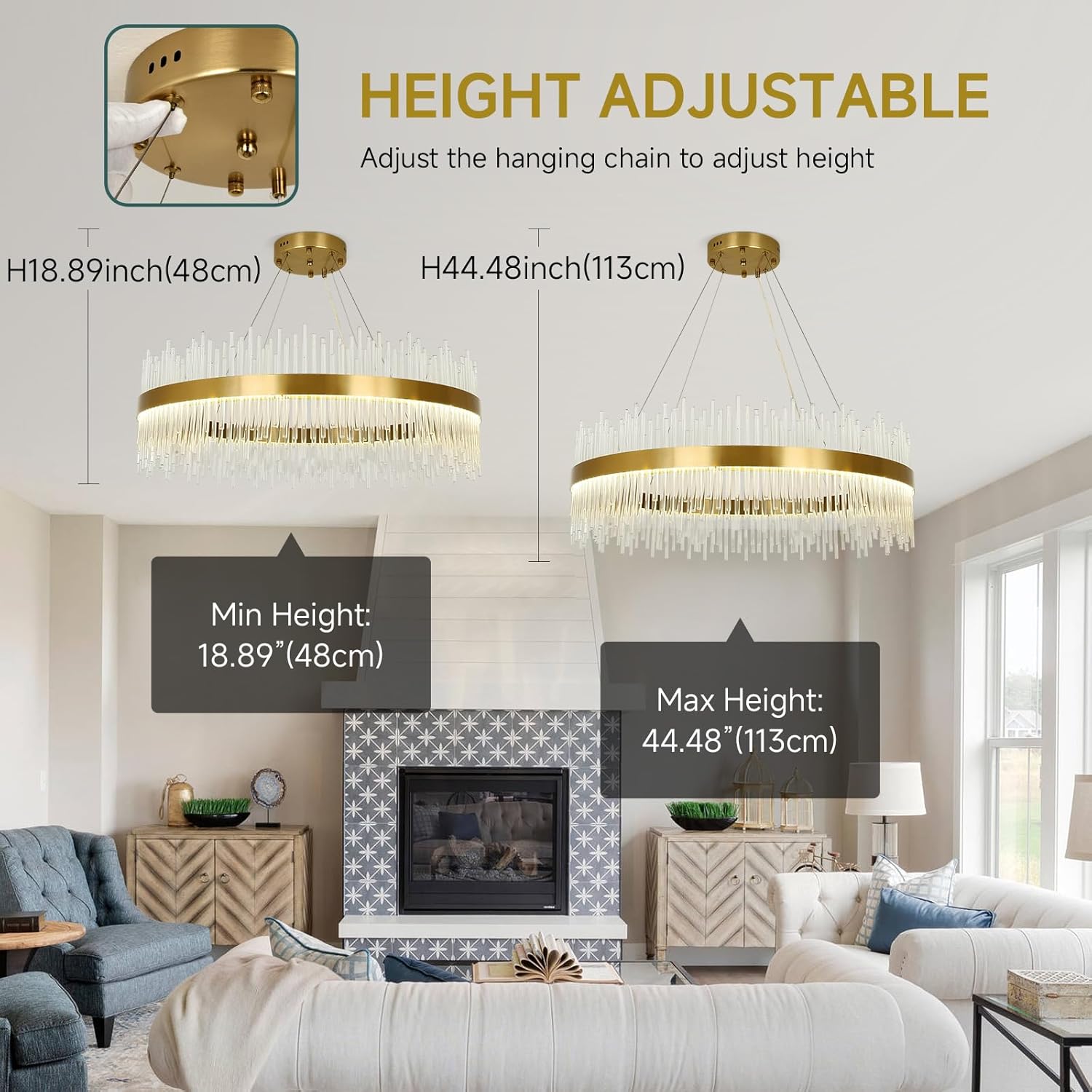 Chandelier en cristal d’or moderne pendentif Light, Dimmable lampe ronde en cristal de luxe, pour le salon, la salle à manger, la chambre, le Restaurant, Ø60 cm