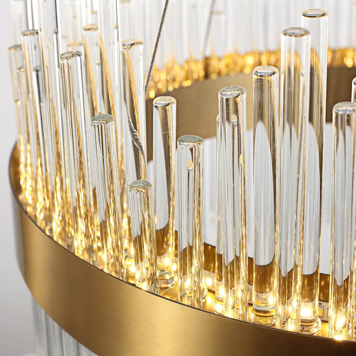 Chandelier en cristal d’or moderne pendentif Light, Dimmable lampe ronde en cristal de luxe, pour le salon, la salle à manger, la chambre, le Restaurant, Ø60 cm
