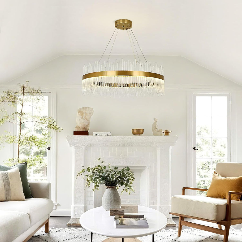Chandelier en cristal d’or moderne pendentif Light, Dimmable lampe ronde en cristal de luxe, pour le salon, la salle à manger, la chambre, le Restaurant, Ø60 cm