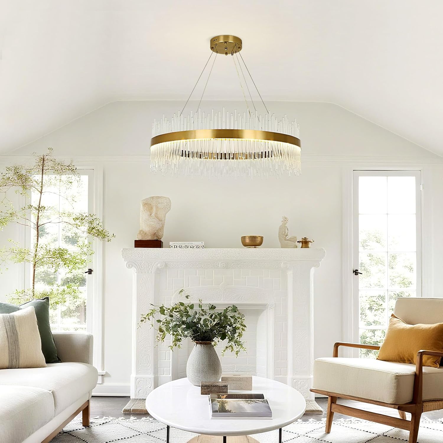 Chandelier en cristal d’or moderne pendentif Light, Dimmable lampe ronde en cristal de luxe, pour le salon, la salle à manger, la chambre, le Restaurant, Ø60 cm