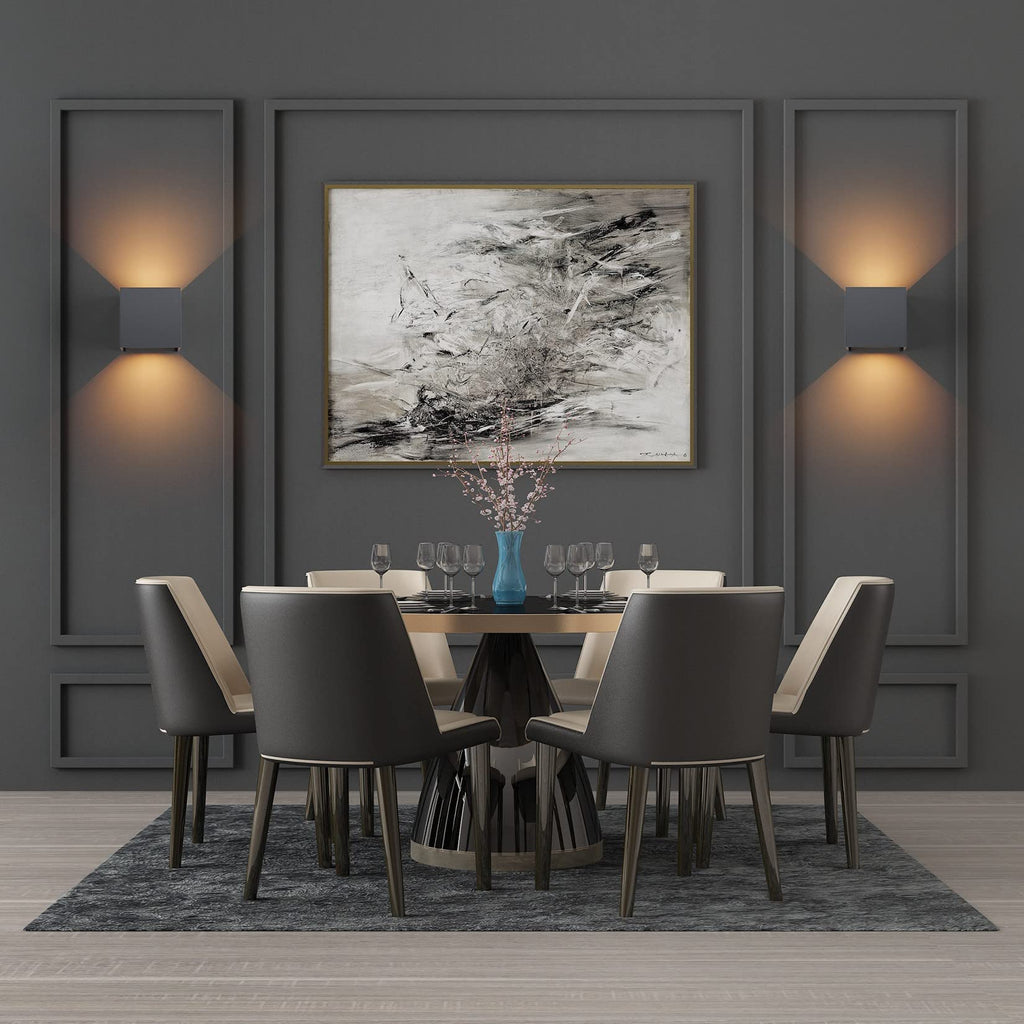 Applique murale noire led 12w avec angle de faisceau réglable et protection ip65 pour intérieur et extérieur sur table à manger bois foncé moderne