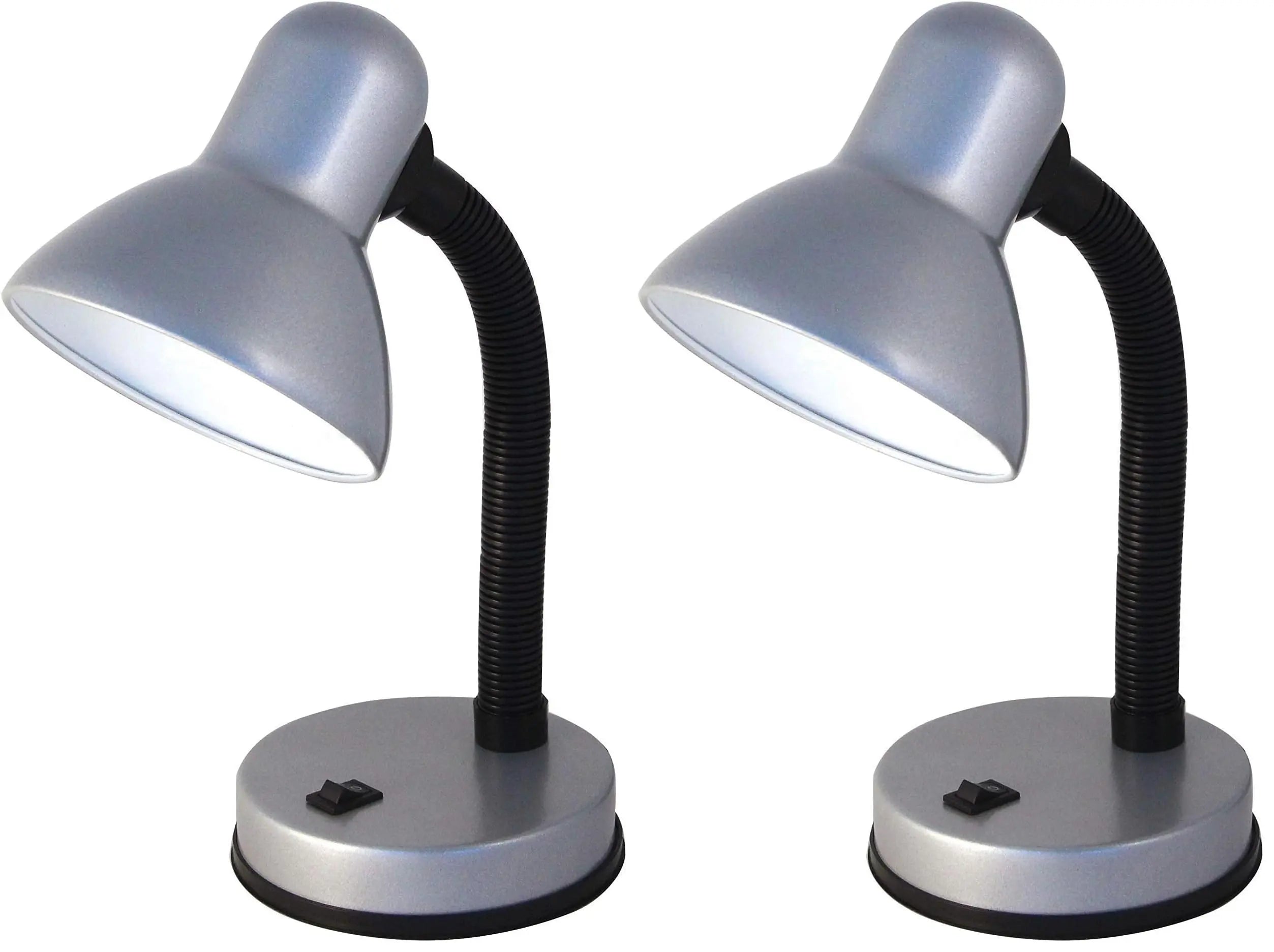 Lampe de bureau ou de chevet argentée avec col flexible noir en métal à base circulaire à bas prix