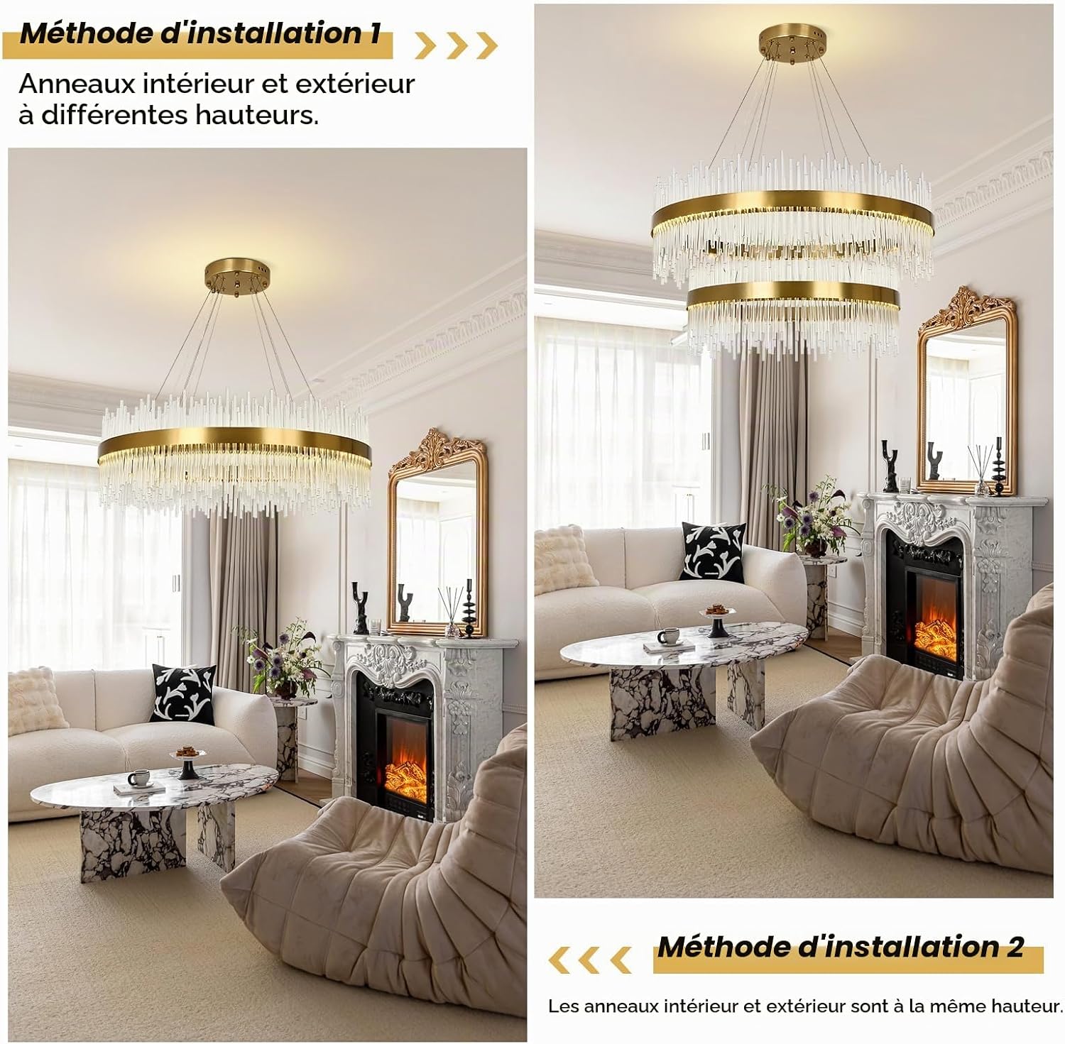 Chandelier en cristal d’or moderne pendentif Light, Dimmable lampe ronde en cristal de luxe, pour le salon, la salle à manger, la chambre, le Restaurant, Ø60 cm