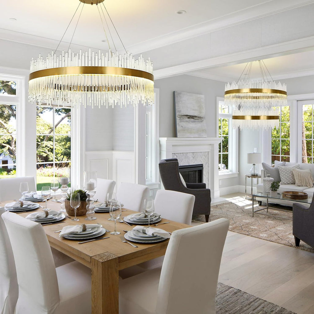 Chandelier en cristal d’or moderne pendentif Light, Dimmable lampe ronde en cristal de luxe, pour le salon, la salle à manger, la chambre, le Restaurant, Ø60 cm