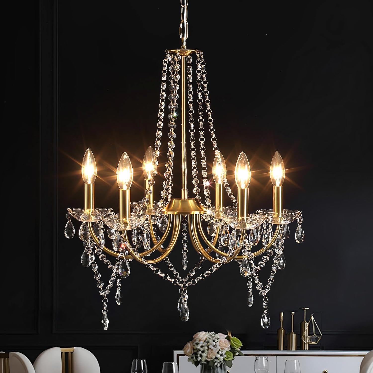 Lustre en cristal doré