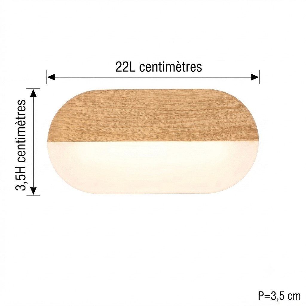 Dimensions de l'applique mural couleur bois ovale 