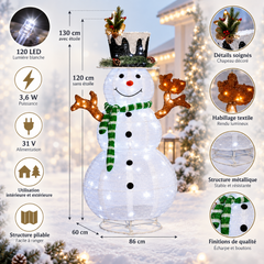 Bonhomme de neige lumineux de Noël avec détails techniques et dimensions