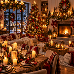 Bougies LED illuminent une décoration intérieure féerique de Noël