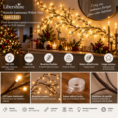 Branche LED aux tiges flexibles intégrée dans une décoration de Noël intérieure