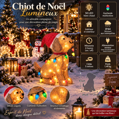 Chiot de Noël lumineux de 53 cm avec 50 LED blanc chaud