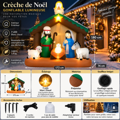 Crèche de Noël gonflable 180 cm avec 7 LED blanc chaud