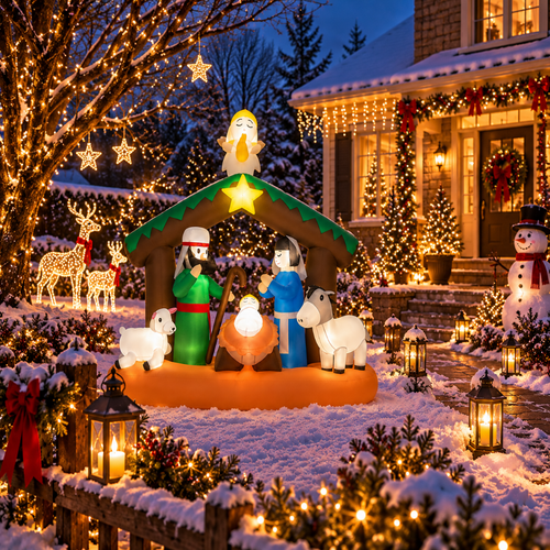 Crèche de Noël Gonflable Lumineuse 180 cm – 7 LED Blanc Chaud