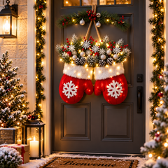 Décoration Noël porte gants rouges lumineux extérieur