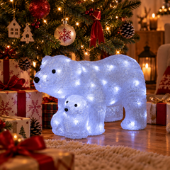 Ours et ourson lumineux solaires décorent le sapin de Noël