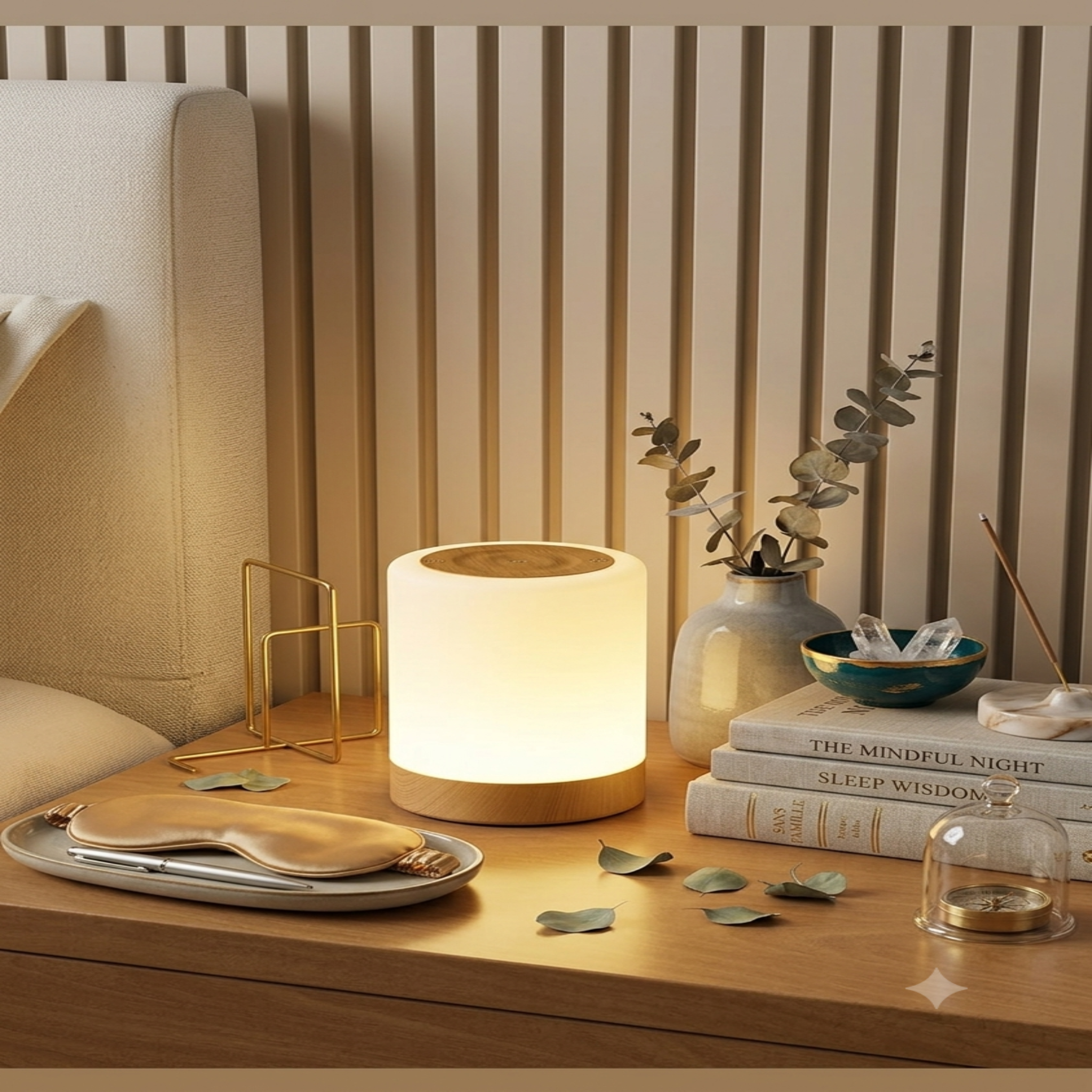 Détail de la commande tactile de la lampe de chevet LED