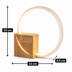 dimensions de cette lampe de chevet zen avec horloge couleur bois 