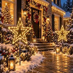 Étoiles lumineuses Noël façade maison
