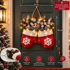 Gants rouges lumineux suspendus porte entrée Noël
