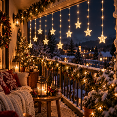 Guirlande lumineuse étoiles décorant un balcon pour Noël