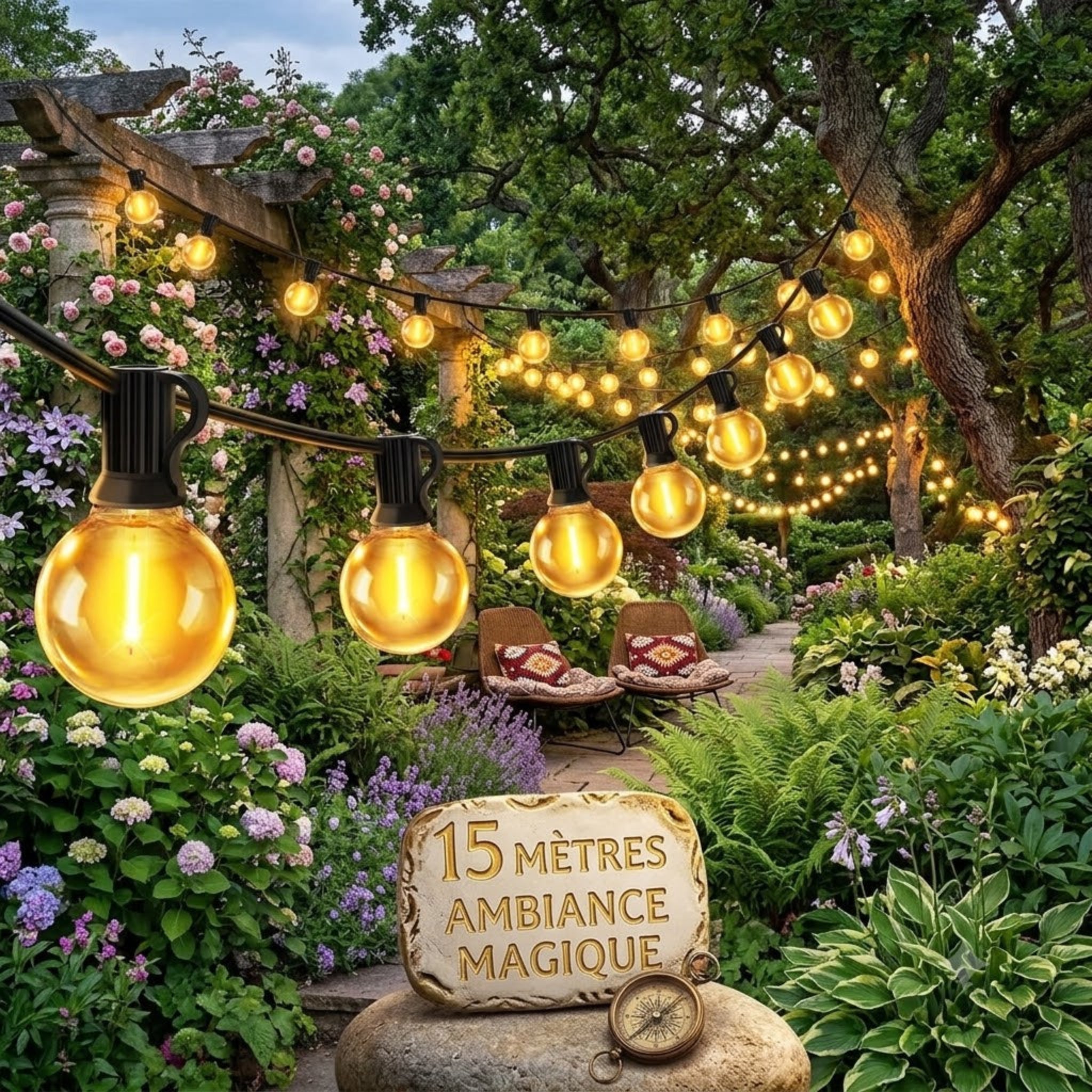 Guirlande lumineuse pour jardin 15 mètres