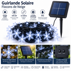 Guirlande de 100 LED avec panneau solaire et protection IP65 pour décoration extérieure de Noël