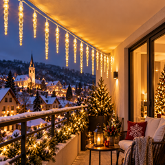 Guirlande stalactites LED balcon Noël blanc chaud