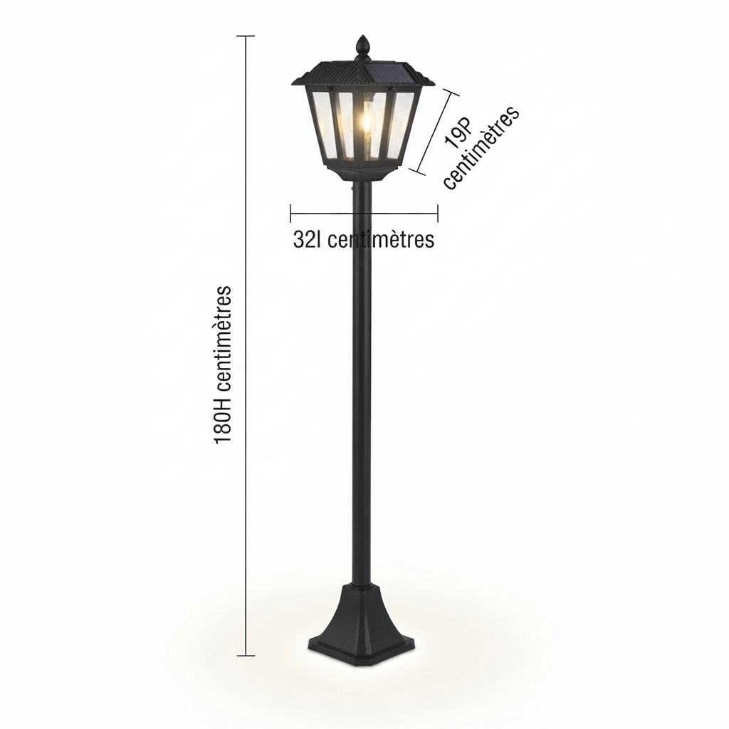 Dimensions du lampadaire solaire pour votre jardin ou allée 