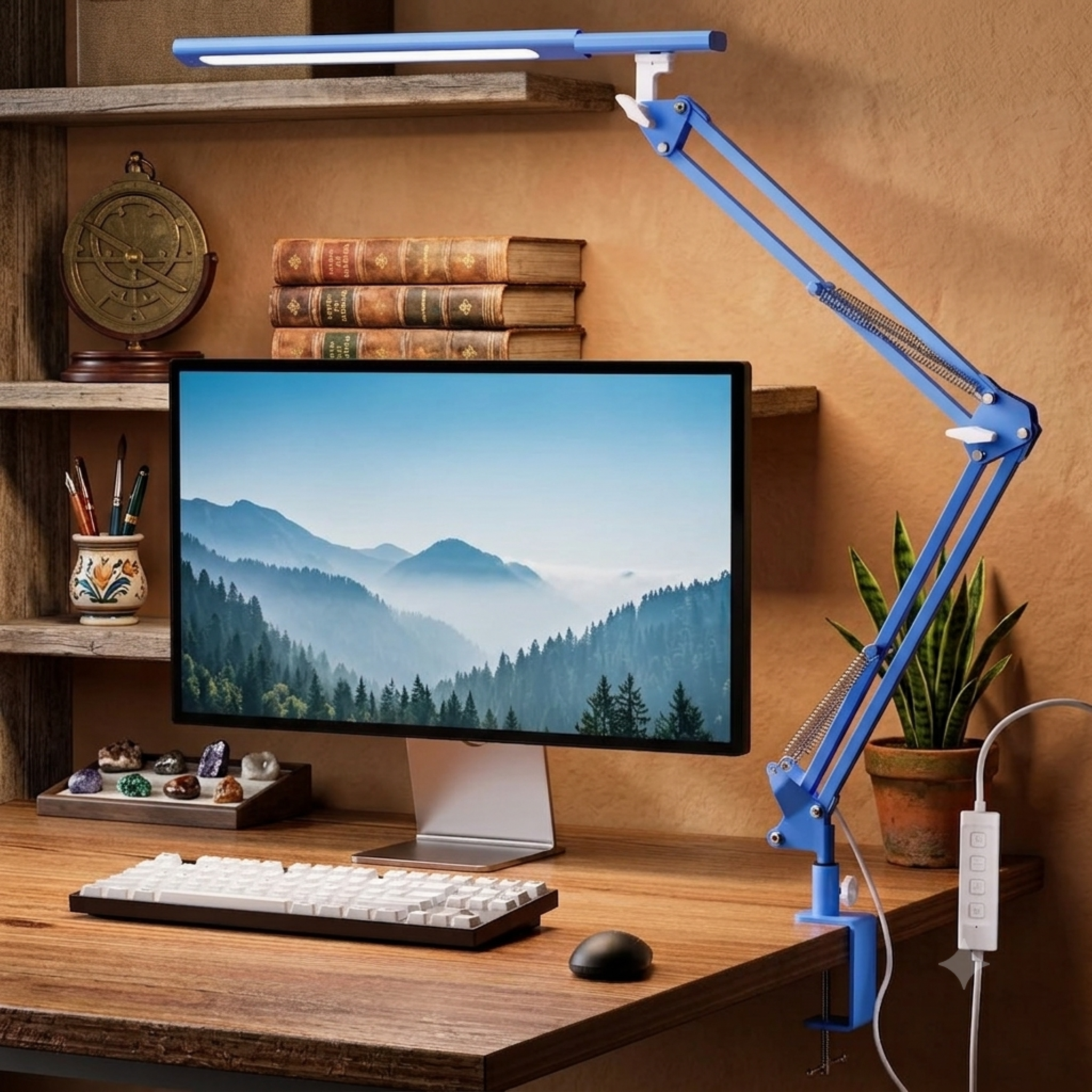Lampe de bureau industriel bleu 