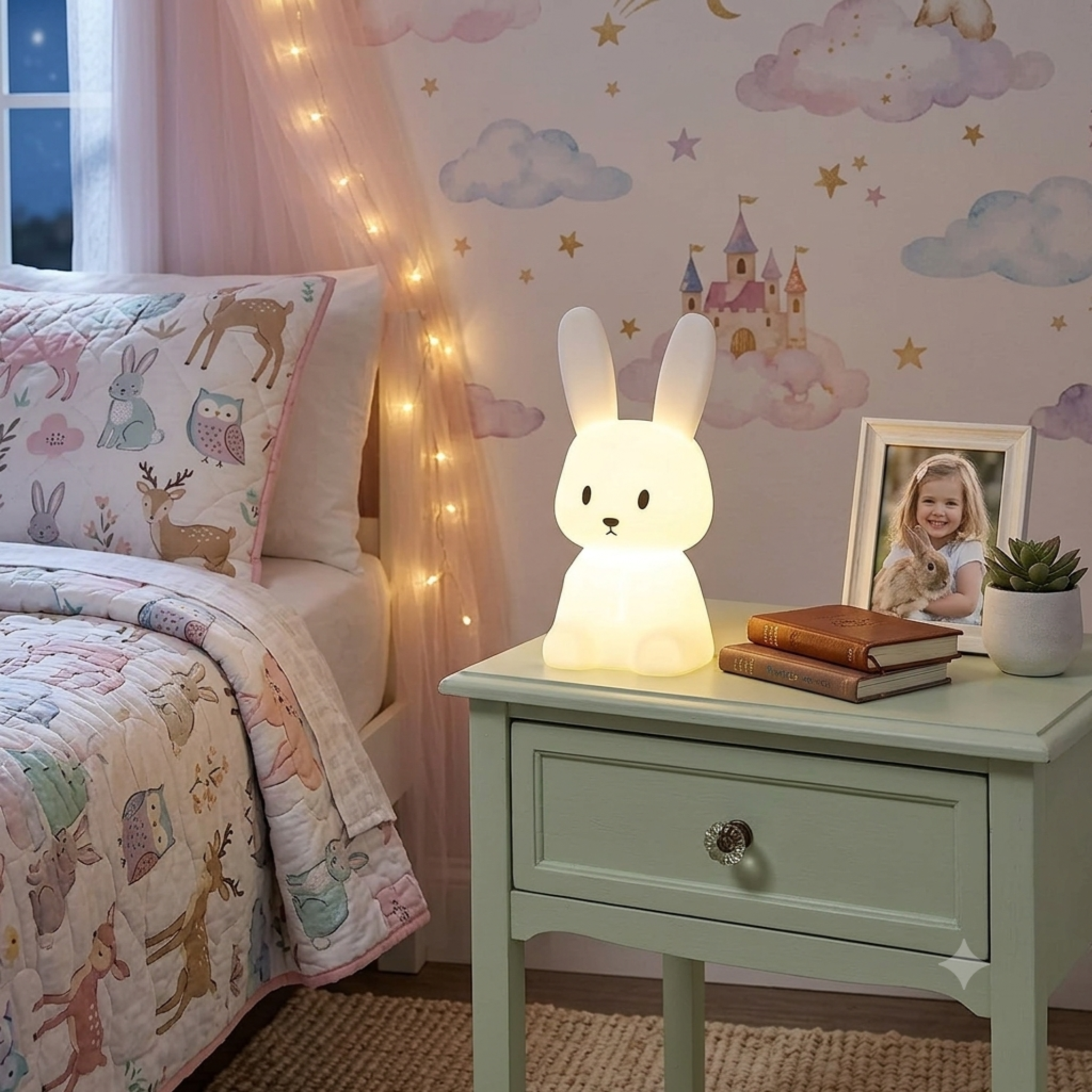 Veilleuse bébé lapin LED tactile blanche en silicone au design moderne