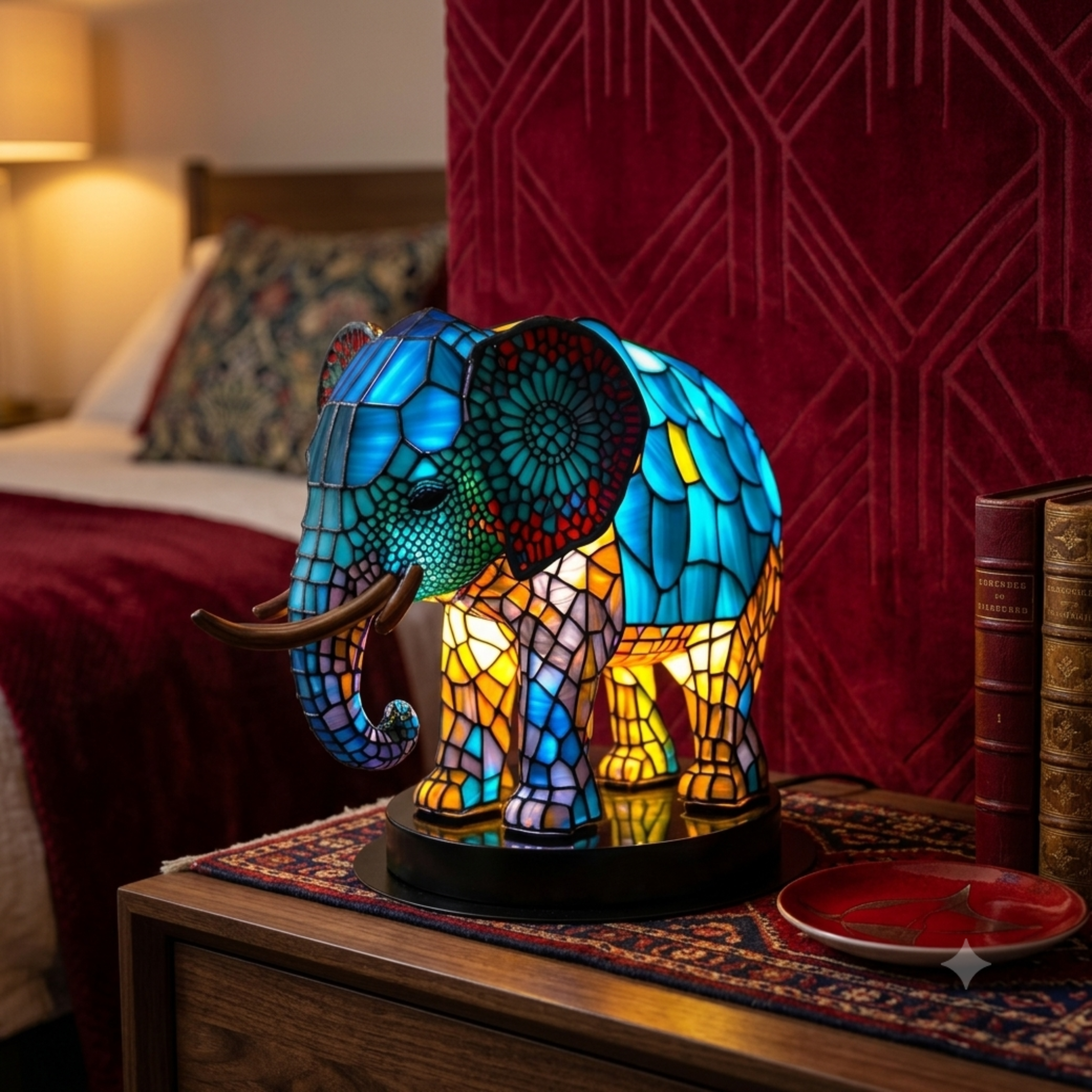 Lampe de chevet éléphant en céramique avec lumière douce pour ambiance cosy